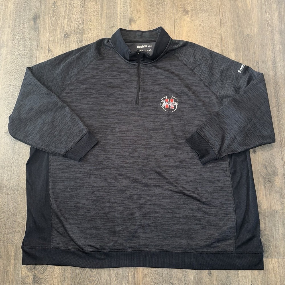 REEBOK Mens Plus Sz 6XL Quarter Zip Fleece Pullover Sweatshirt Heather Gray Logo